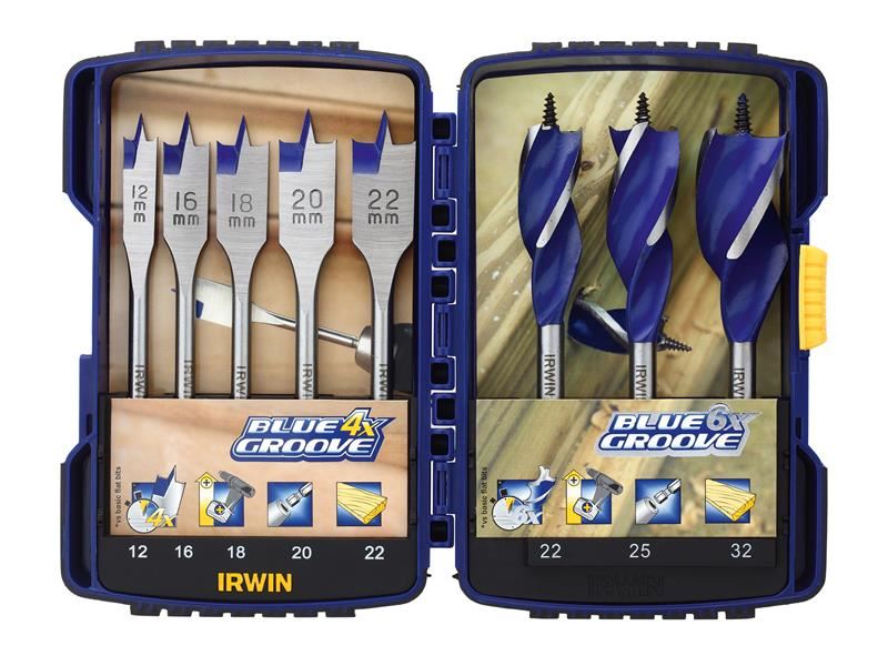 Irwin Blue Groove Auger & Flat Drill Bit Set 8 Piece - 10507593