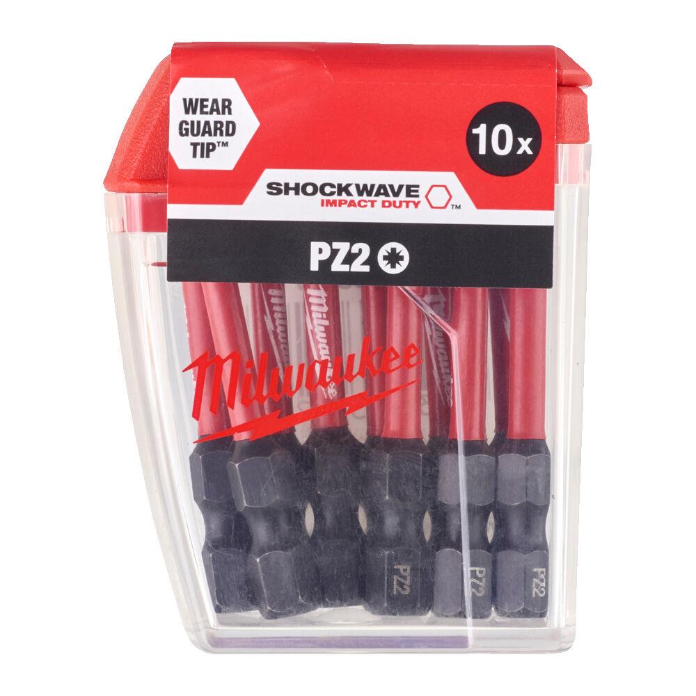 Milwaukee 10 Piece ShockWave Impact Duty PZ2 x 50mm Screwdriving Bit Set