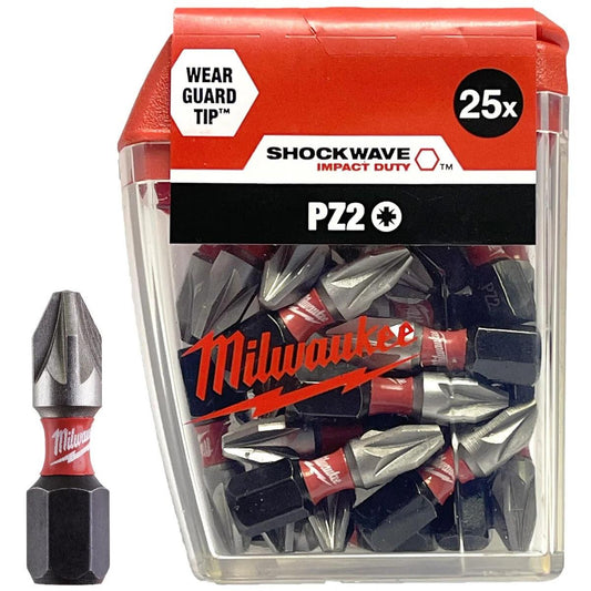 Milwaukee 4932472041 Shockwave PZ2 1/4" 25mm Screwdriver Insert Bits 25 Piece