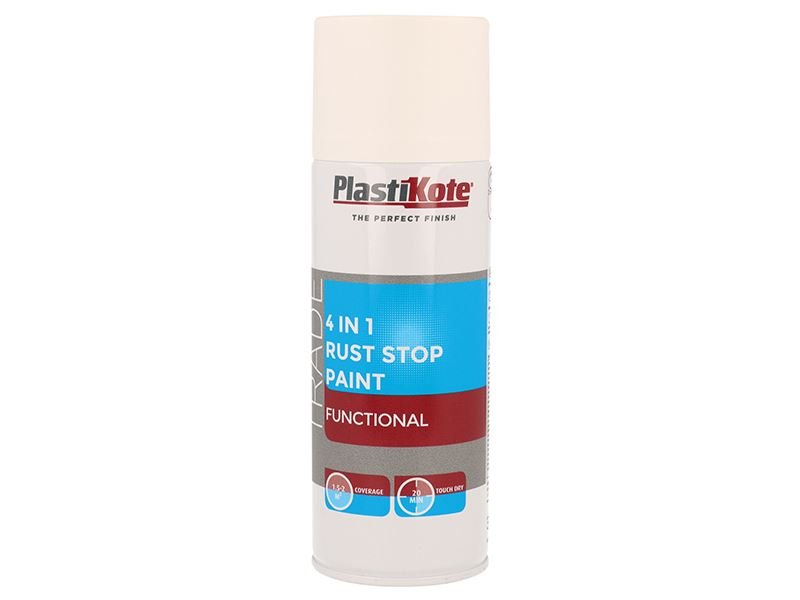 Plastikote Trade 4 - In - 1 Rust Stop Spray Paint White 400ml