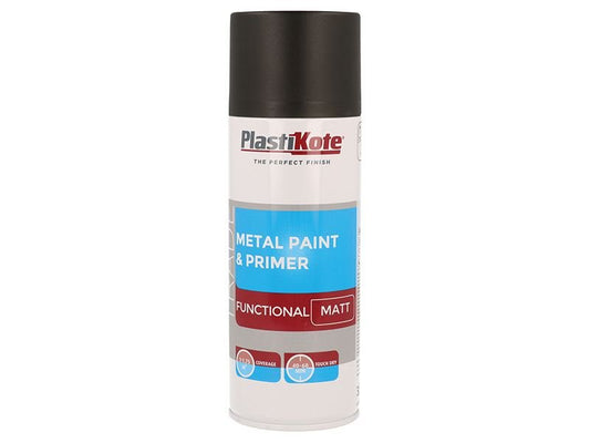 Plastikote Trade Metal Spray Paint & Primer Matt Black 400ml