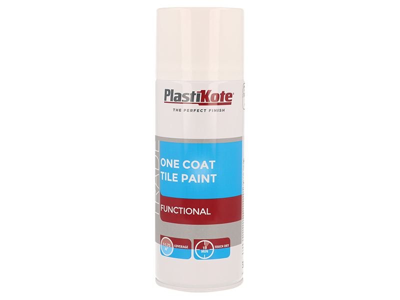 Plastikote Trade One Coat Spray Tile Paint Gloss White 400ml-McCormickTools