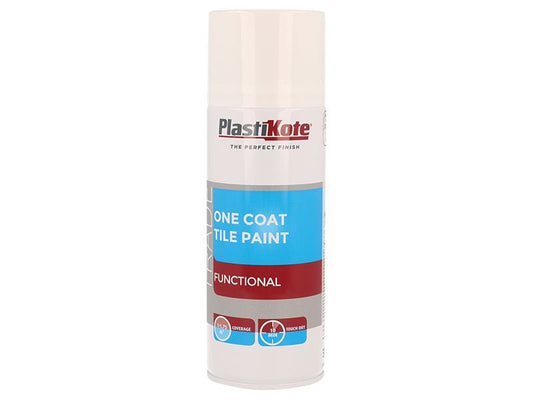 Plastikote Trade One Coat Spray Tile Paint Gloss White 400ml