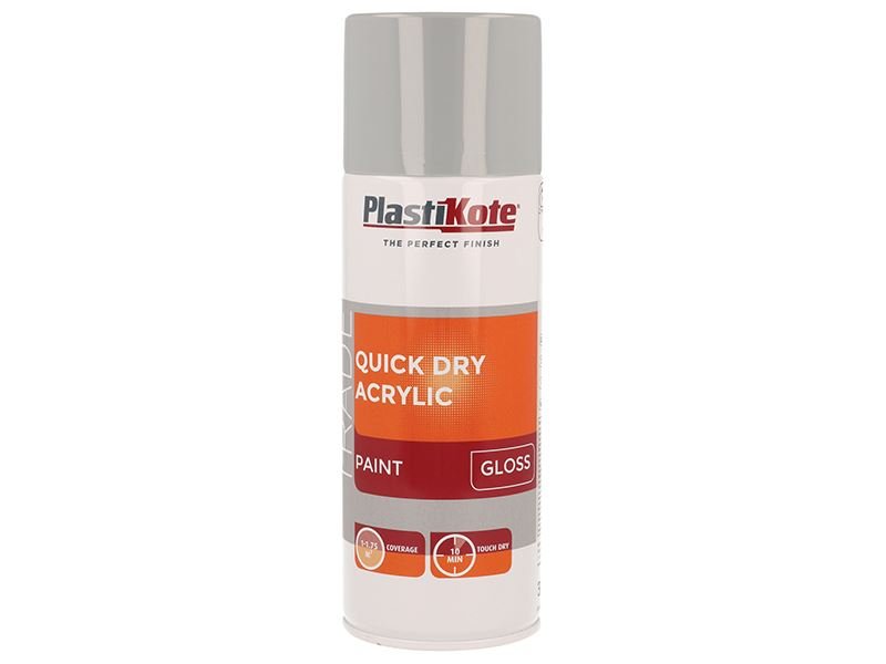 Plastikote Trade Quick Dry Acrylic Spray Paint Gloss Grey 400ml