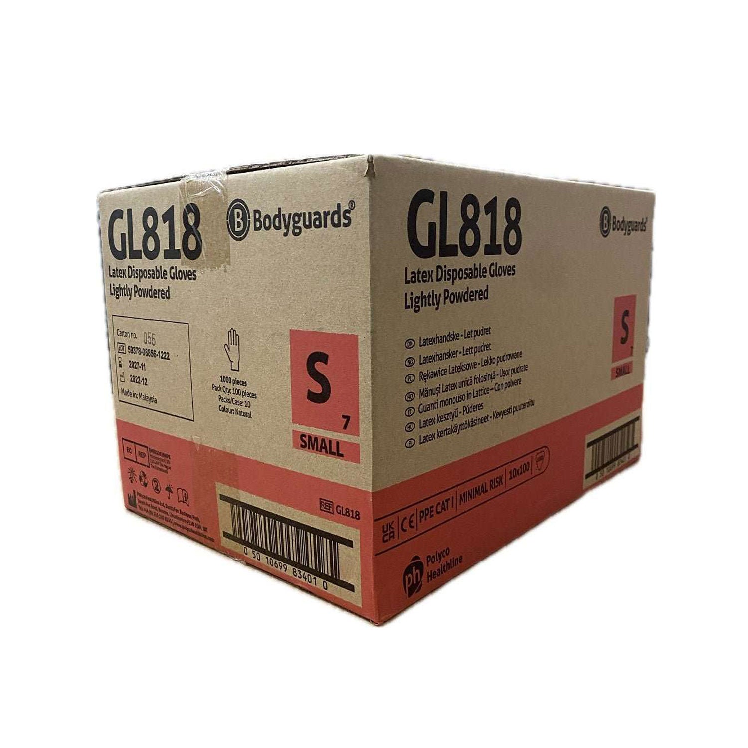 10 Boxes Of Bodyguards GL818 Latex Disposable Gloves Size Small