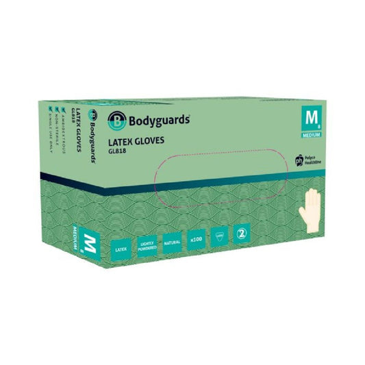 Bodyguards GL818 Lightly Powdered Latex Disposable Gloves Box 100