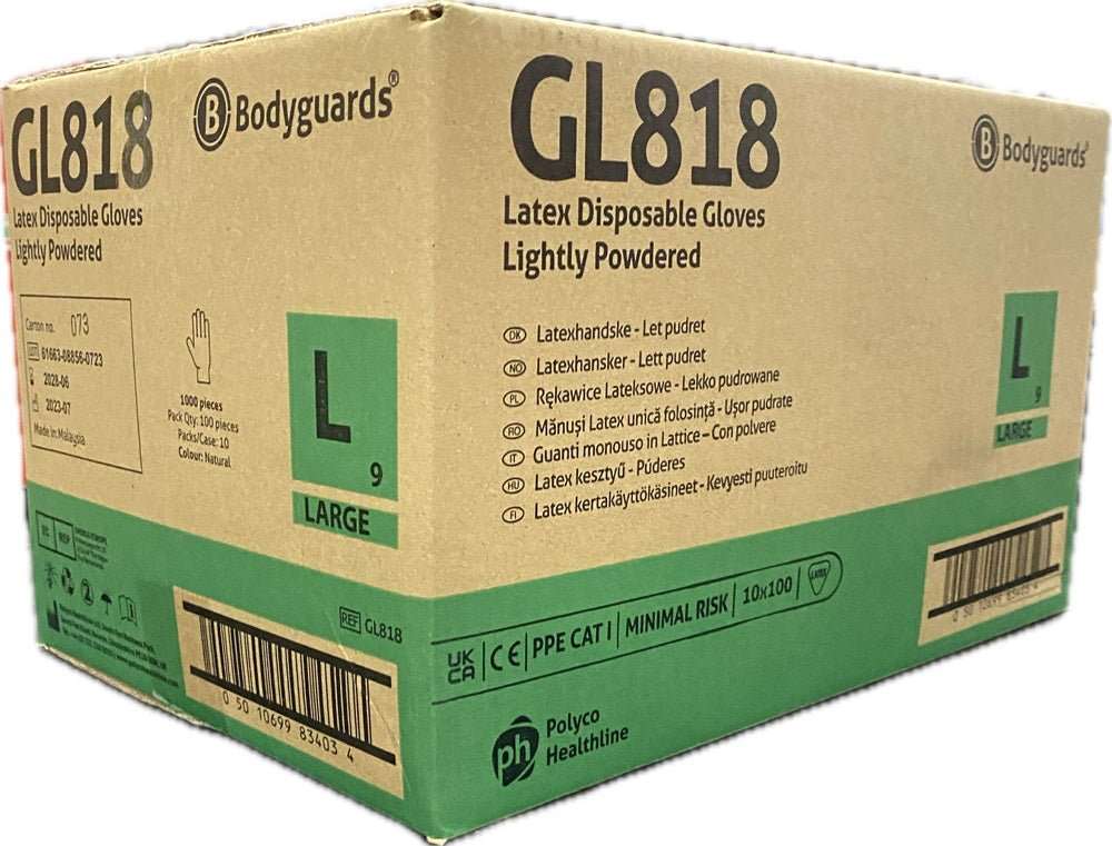 10 Boxes 1000 Bodyguards GL818 Latex Disposable Gloves Size Large