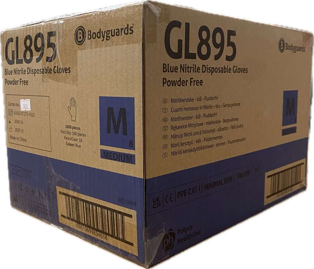 10 Boxes 1000 Bodyguards GL895 Blue Nitrile Disposable Gloves Medium