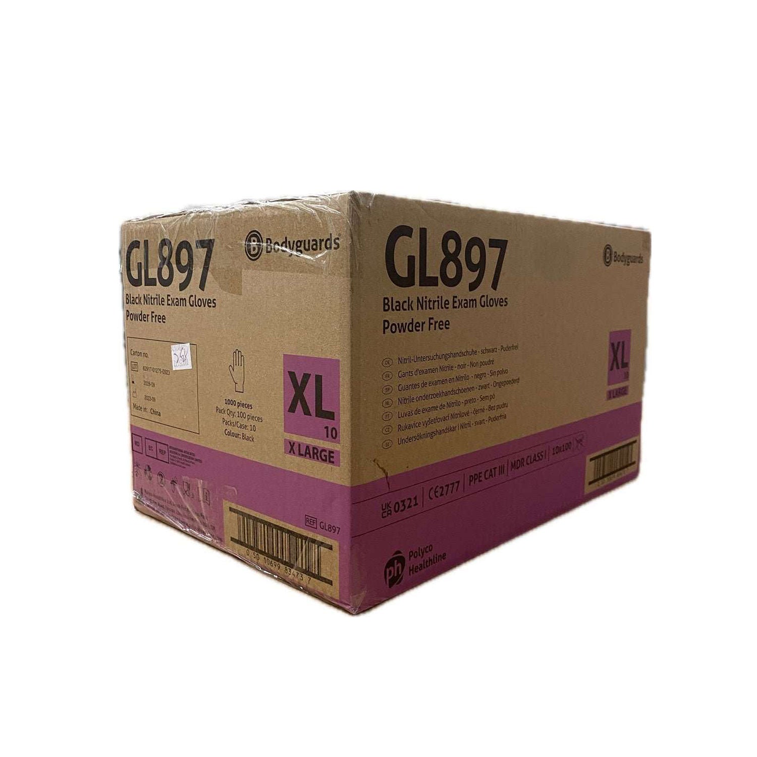 10 Boxes 1000 Bodyguards GL897 Black Nitrile Disposable Gloves X - Large