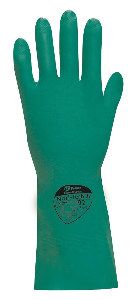 Polyco Nitri Tech III Green Flock Lined Nitrile Gloves