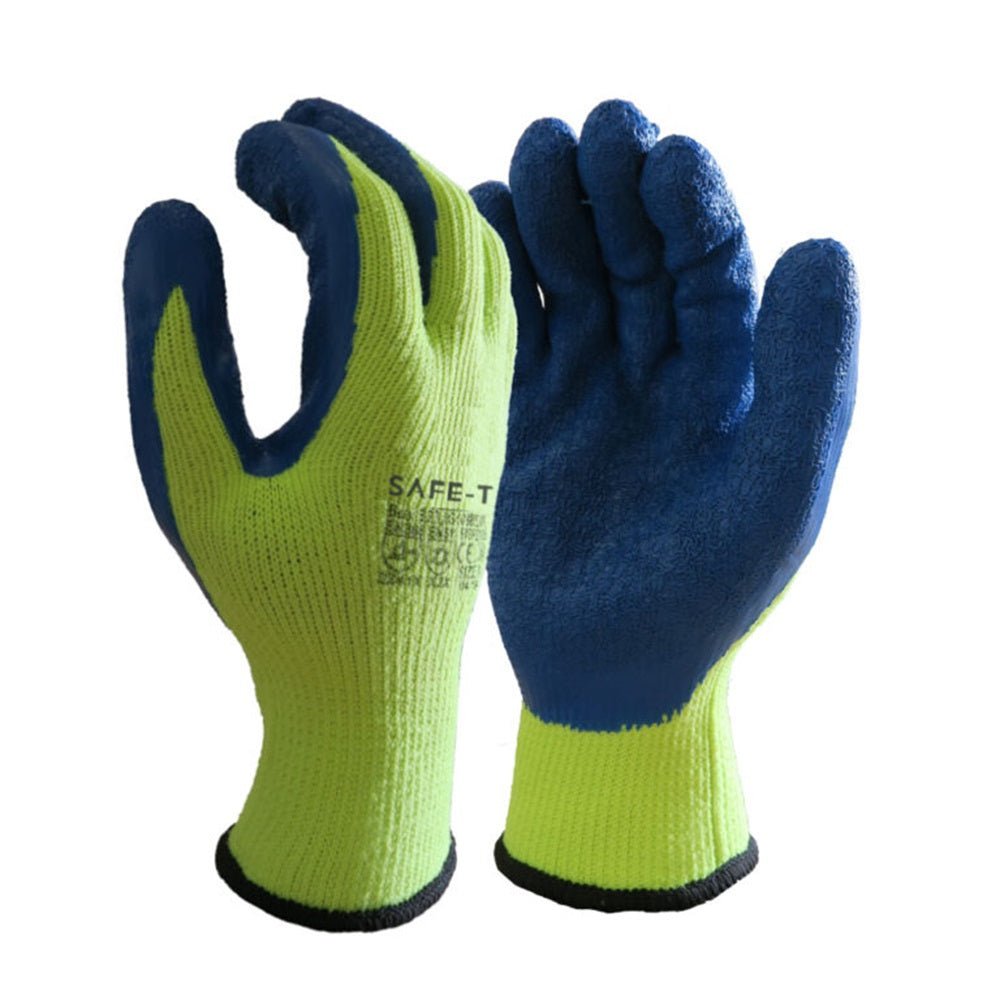 SAFE - T Hi Viz Yellow Latex Grip Palm Thermal Insulation Work Gloves STGP22135