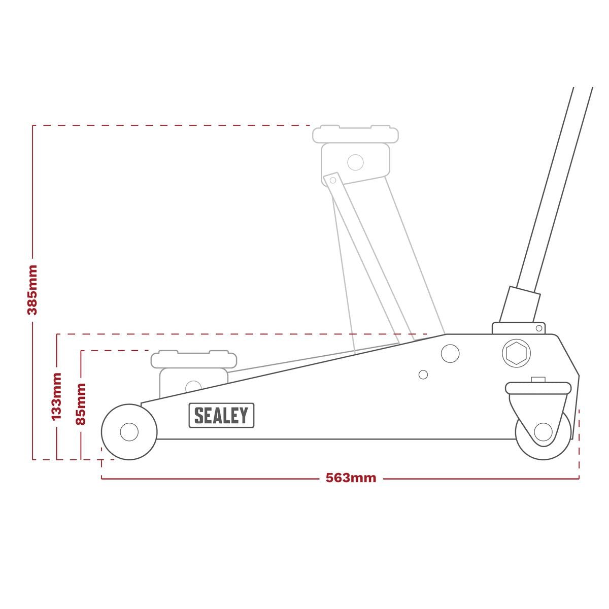 Sealey 1020LE Low Profile Short Chassis Trolley Jack 2 Tonne - Red