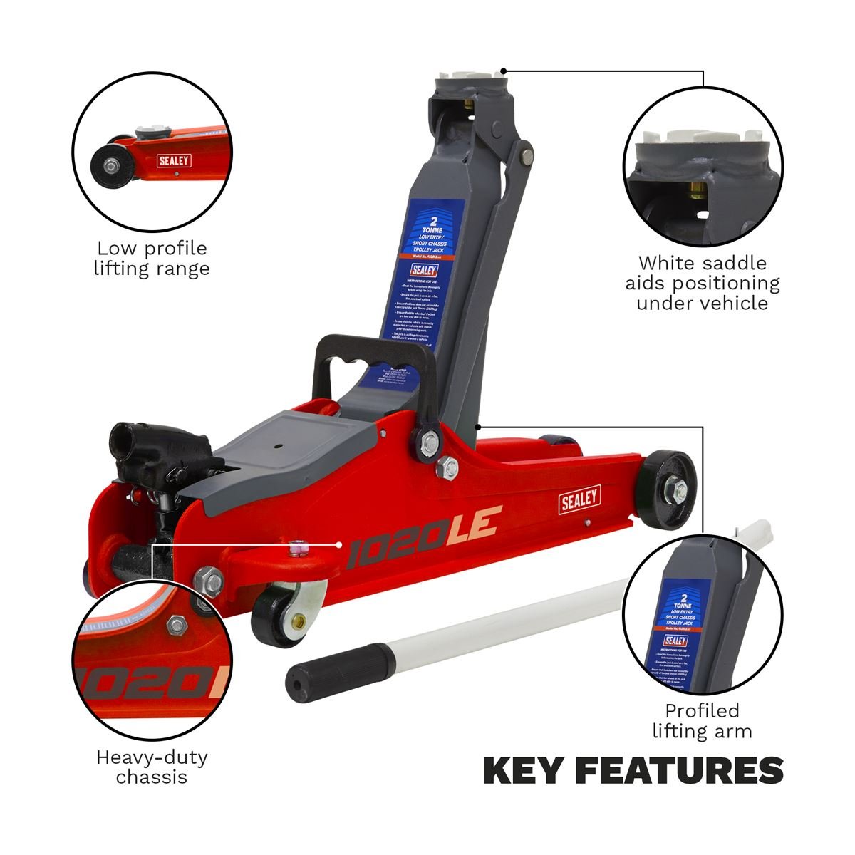 Sealey 1020LE Low Profile Short Chassis Trolley Jack 2 Tonne - Red