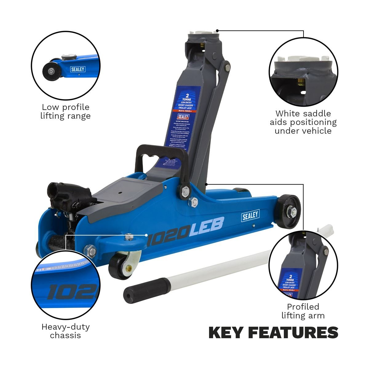 Sealey 1020LEB Low Profile Short Chassis Trolley Jack 2 Tonne - Blue