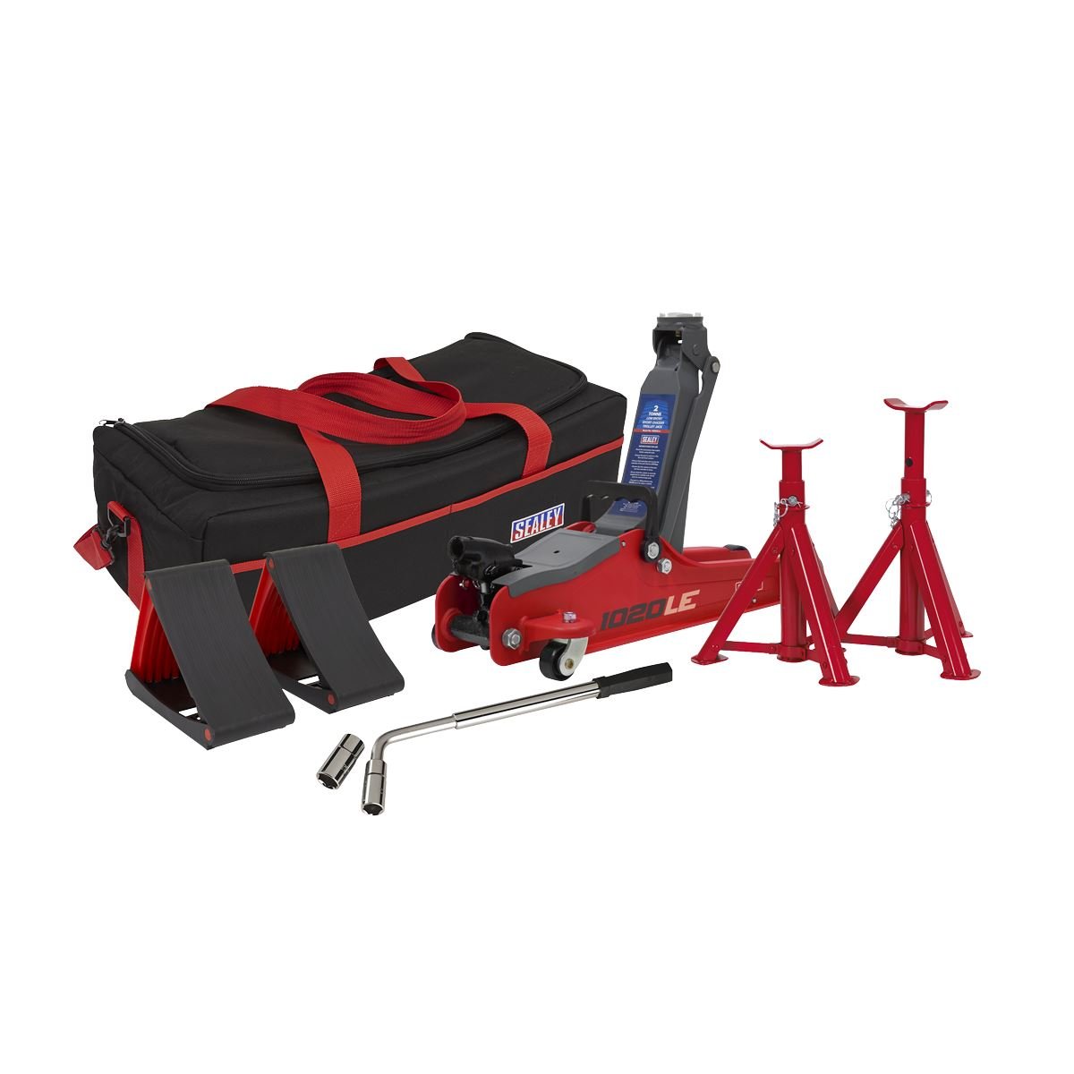 Sealey 1020LEBAGCOMBO Low Entry Short Chassis Trolley Jack & Accessories Bag Combo 2 Tonne - Red