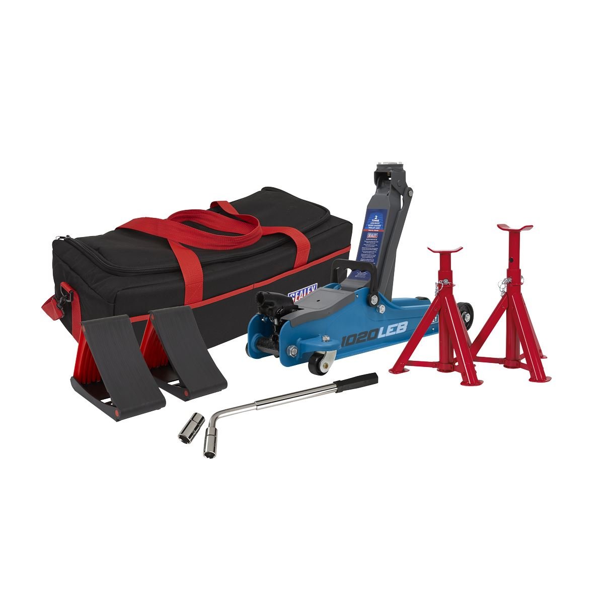 Sealey 1020LEBBAGCOMBO Low Entry Short Chassis Trolley Jack & Accessories Bag Combo 2 Tonne - Blue