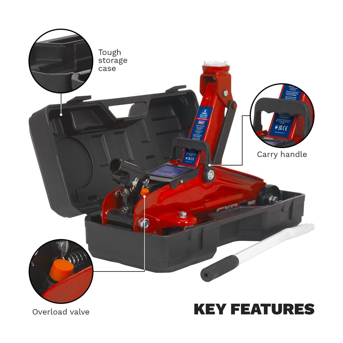 Sealey 1050CXD Short Chassis Trolley Jack with Storage Case 2 Tonne