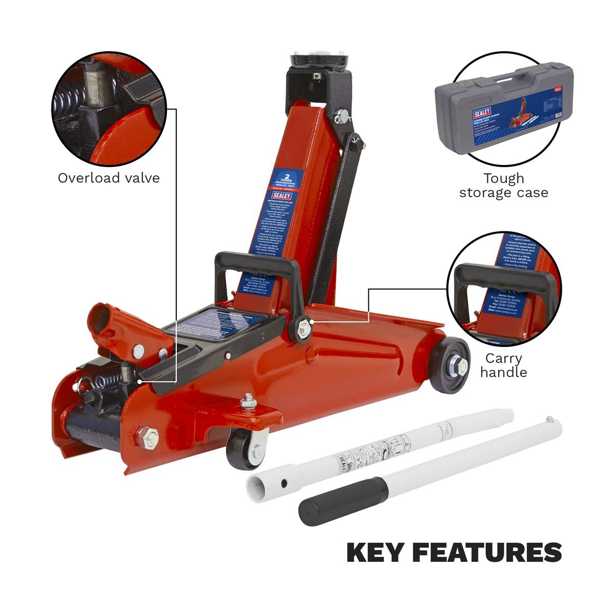 Sealey 1100CXD Short Chassis Trolley Jack with Storage Case 2 Tonne