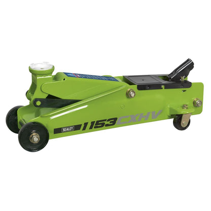 Sealey 1153CXHV Long Reach Heavy - Duty Trolley Jack 3 Tonne - Green