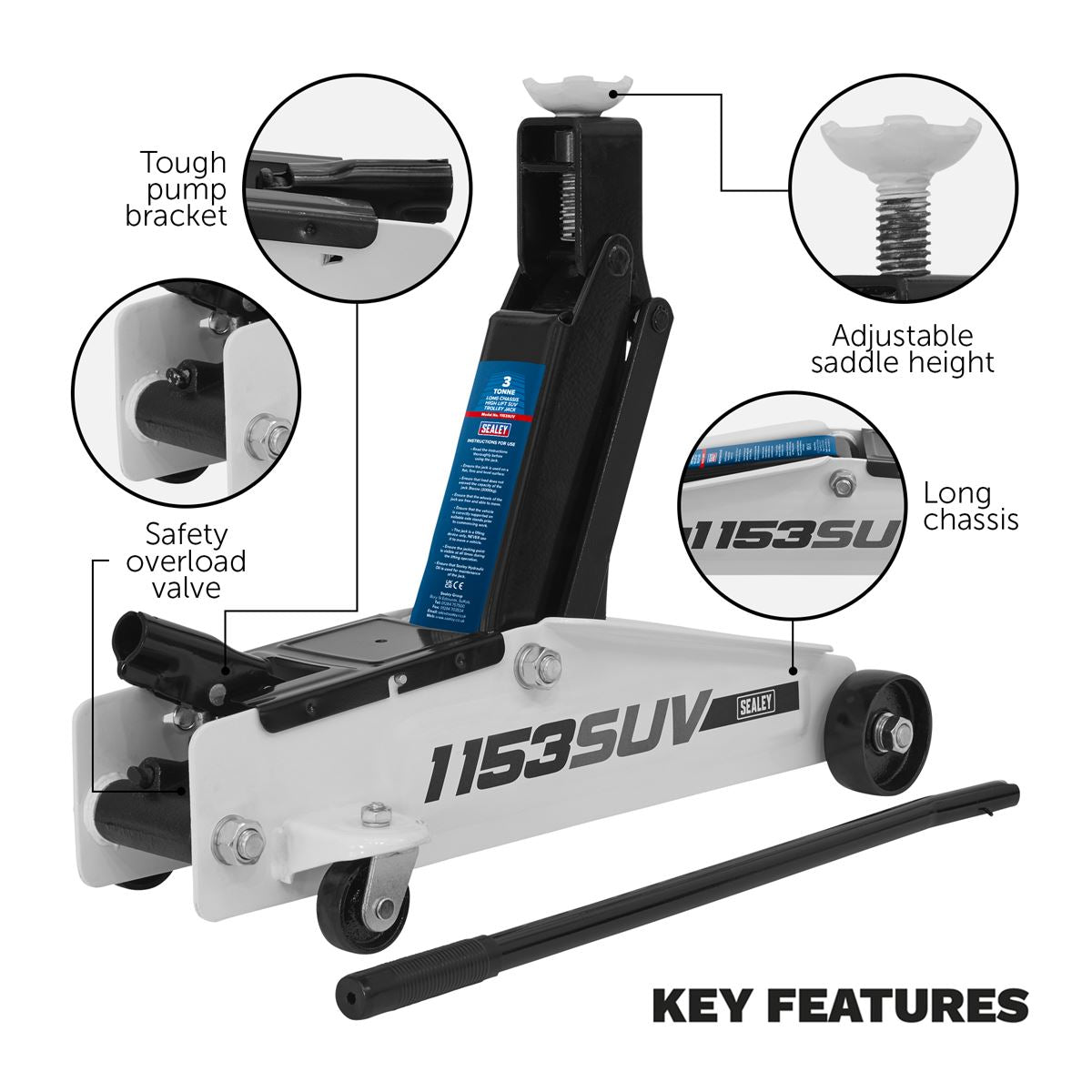 Sealey 1153SUV Long Reach High Lift SUV Trolley Jack 3 Tonne