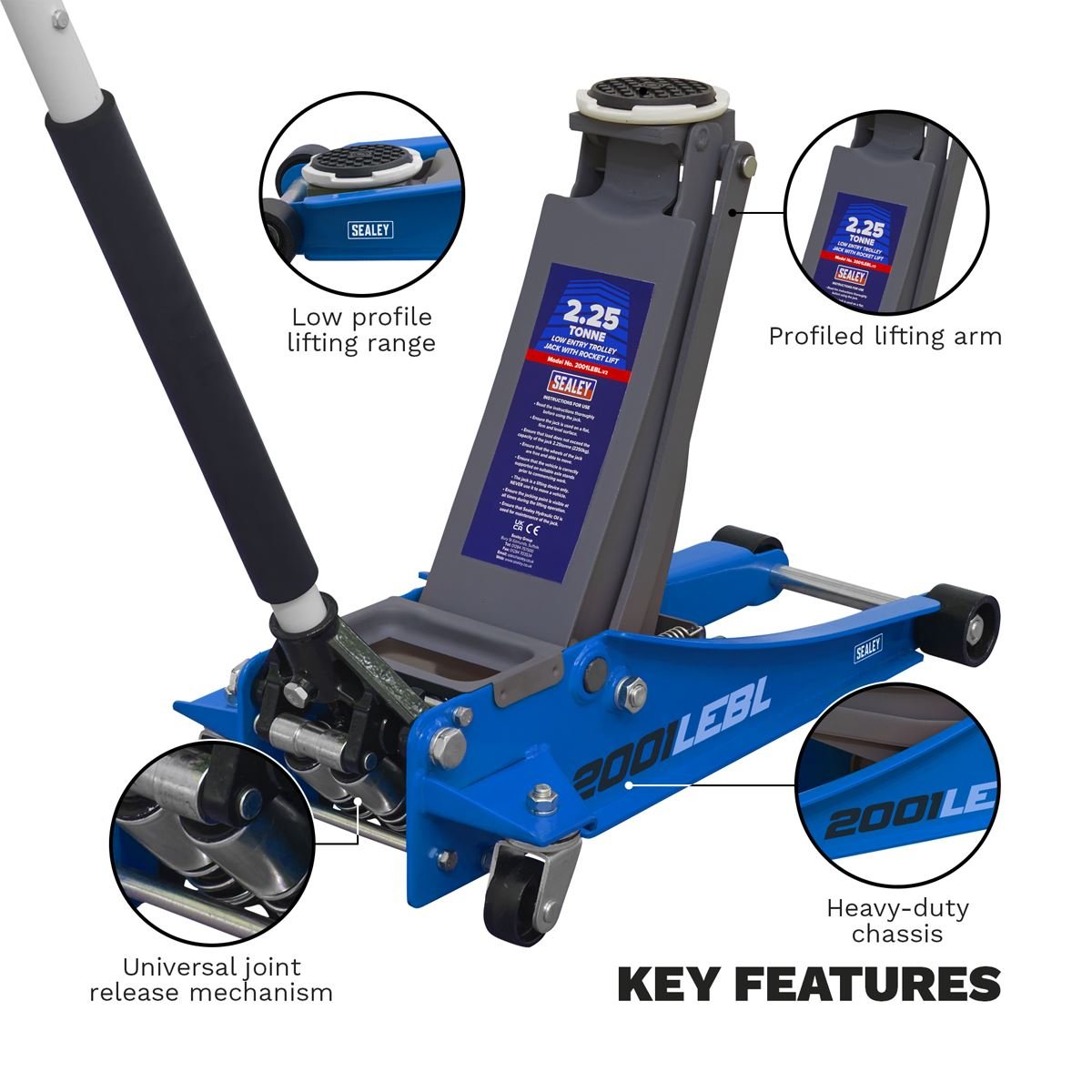 Sealey 2001LEBL Low Profile Rocket Lift Trolley Jack 2.25 Tonne - Blue