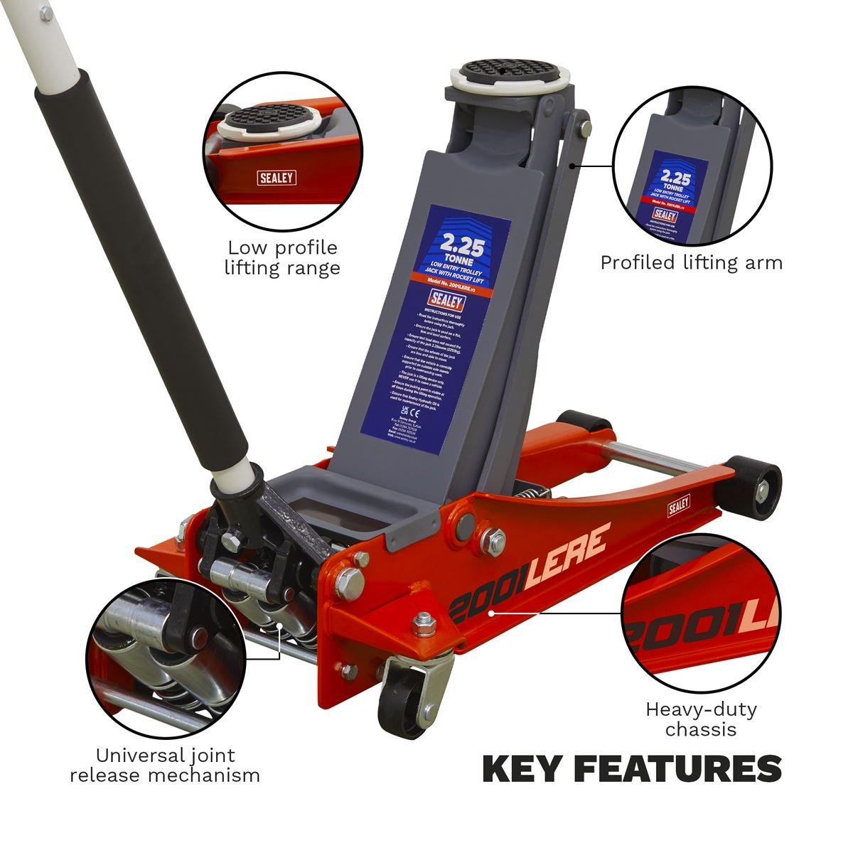 Sealey 2001LERE Low Profile Rocket Lift Trolley Jack 2.25 Tonne - Red