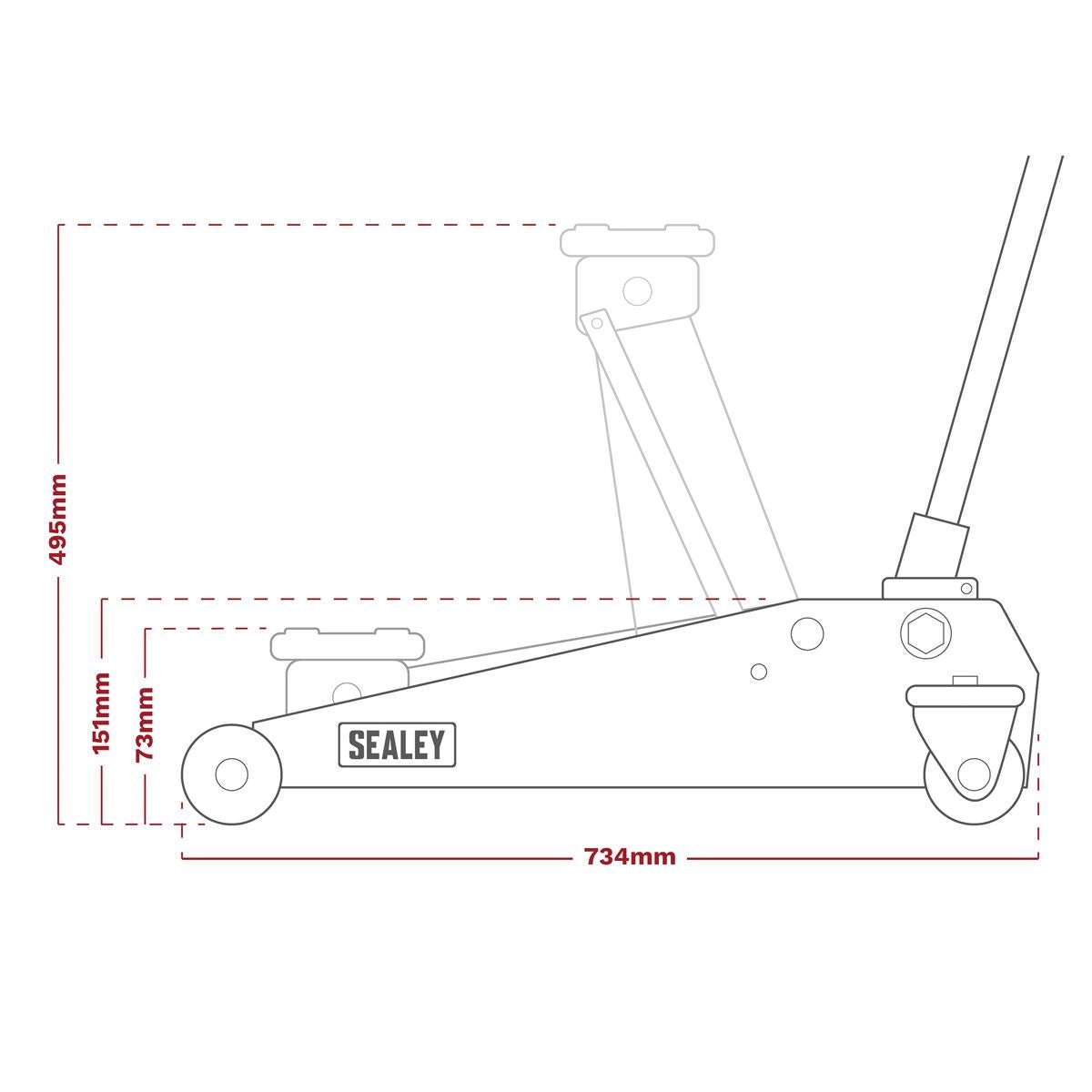 Sealey 2001LERE Low Profile Rocket Lift Trolley Jack 2.25 Tonne - Red