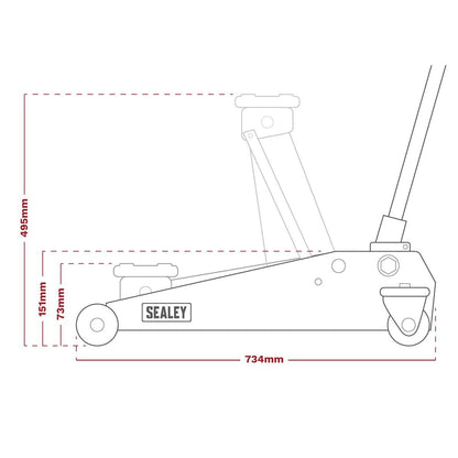 Sealey 2001LERE Low Profile Rocket Lift Trolley Jack 2.25 Tonne - Red