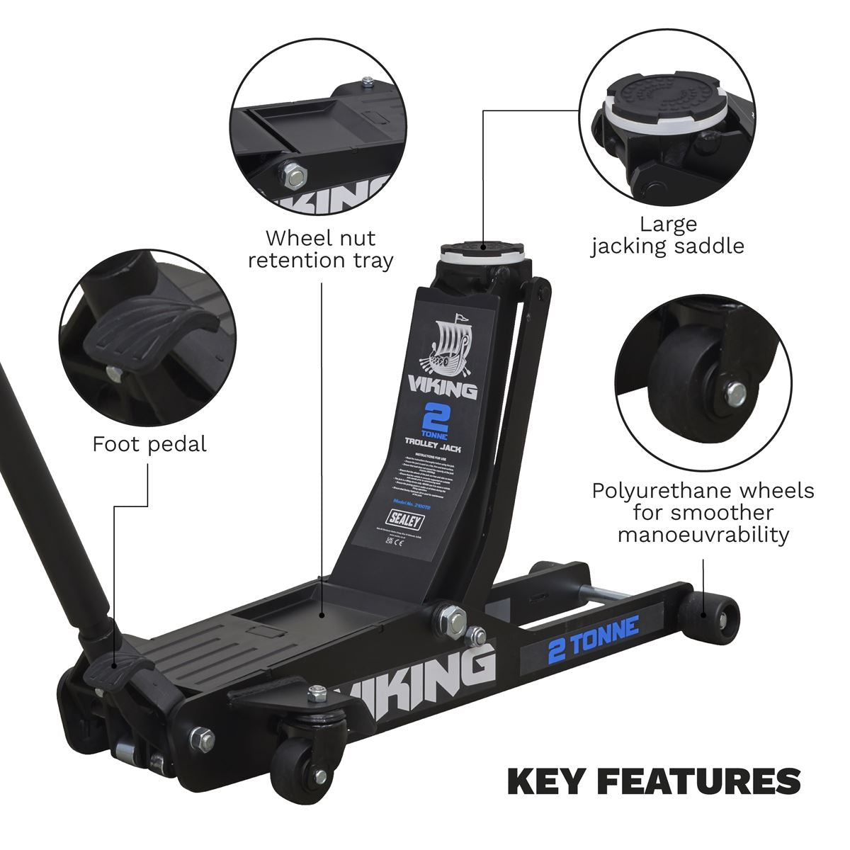 Sealey 2100TB Viking Low Profile Professional Long Reach Trolley Jack with Rocket Lift 2 Tonne