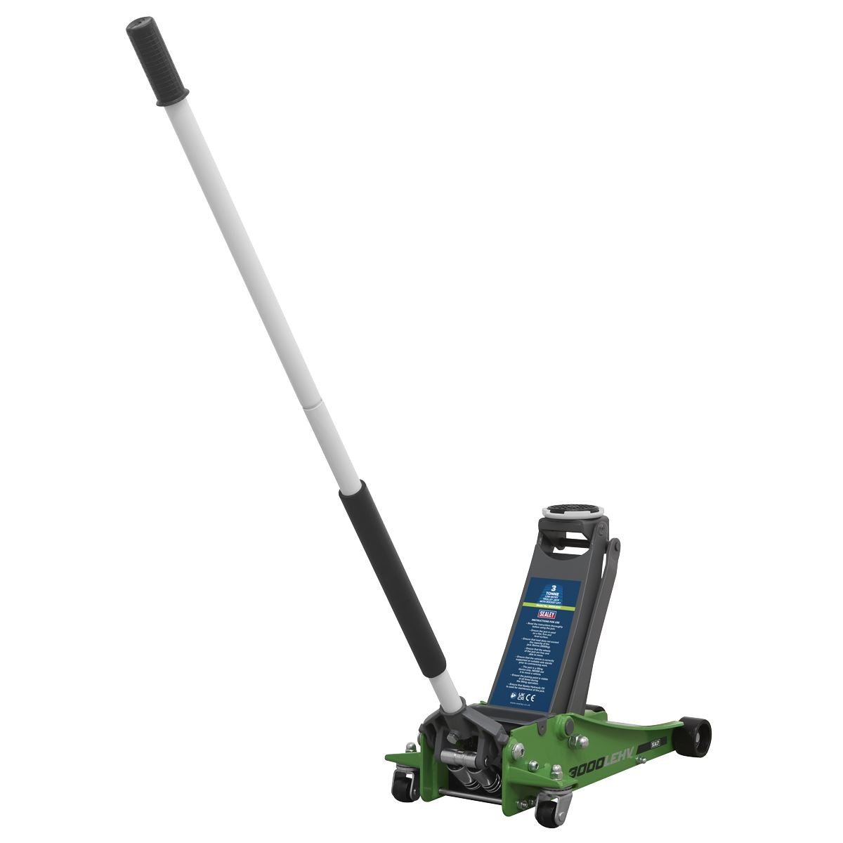 Sealey 3000LEHV Low Profile Trolley Jack with Rocket Lift 3 Tonne - Green