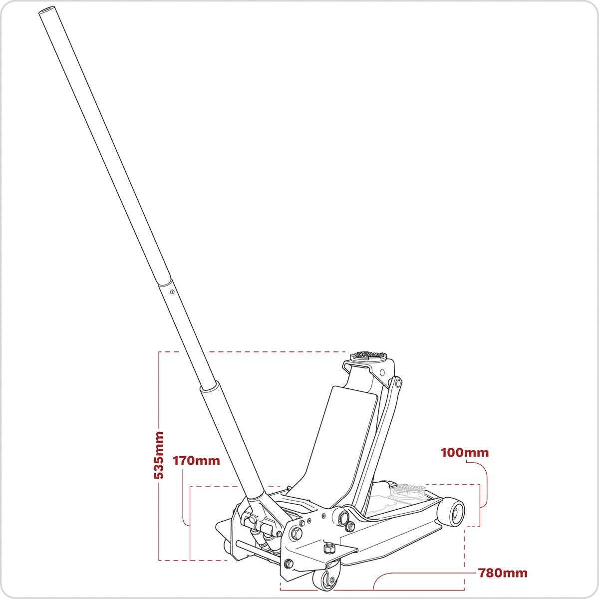 Sealey 3000SER Low Profile Long Reach Trolley Jack with Rocket Lift 3 Tonne