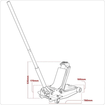 Sealey 3000SER Low Profile Long Reach Trolley Jack with Rocket Lift 3 Tonne