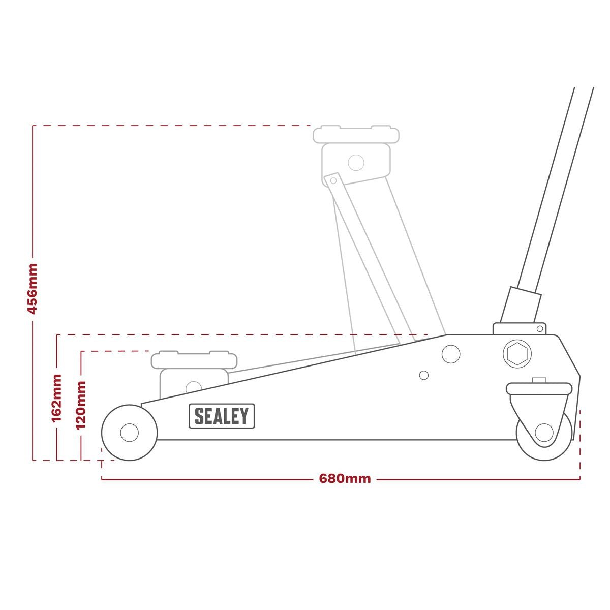 Sealey 3015CXHV Trolley Jack with Super Rocket Lift 3 Tonne & Axle Stands (Pair) 3 Tonne Capacity per Stand - Green