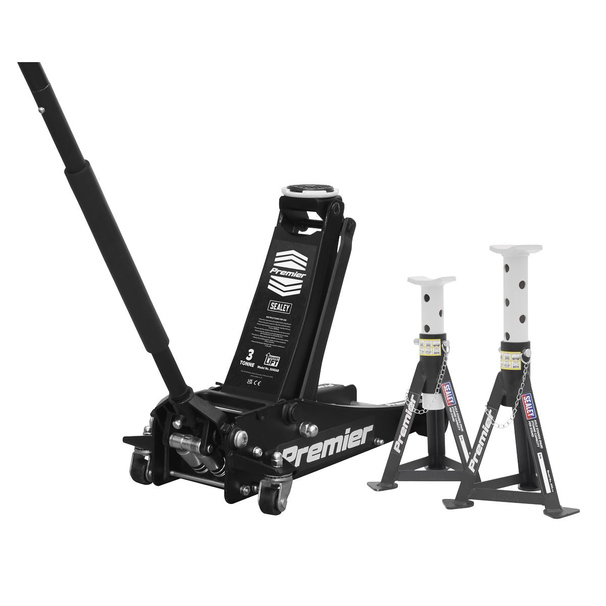 Sealey 3040ABCOMBO Premier Trolley Jack 3 Tonne & Axle Stands (Pair) 3 Tonne per Stand Combo