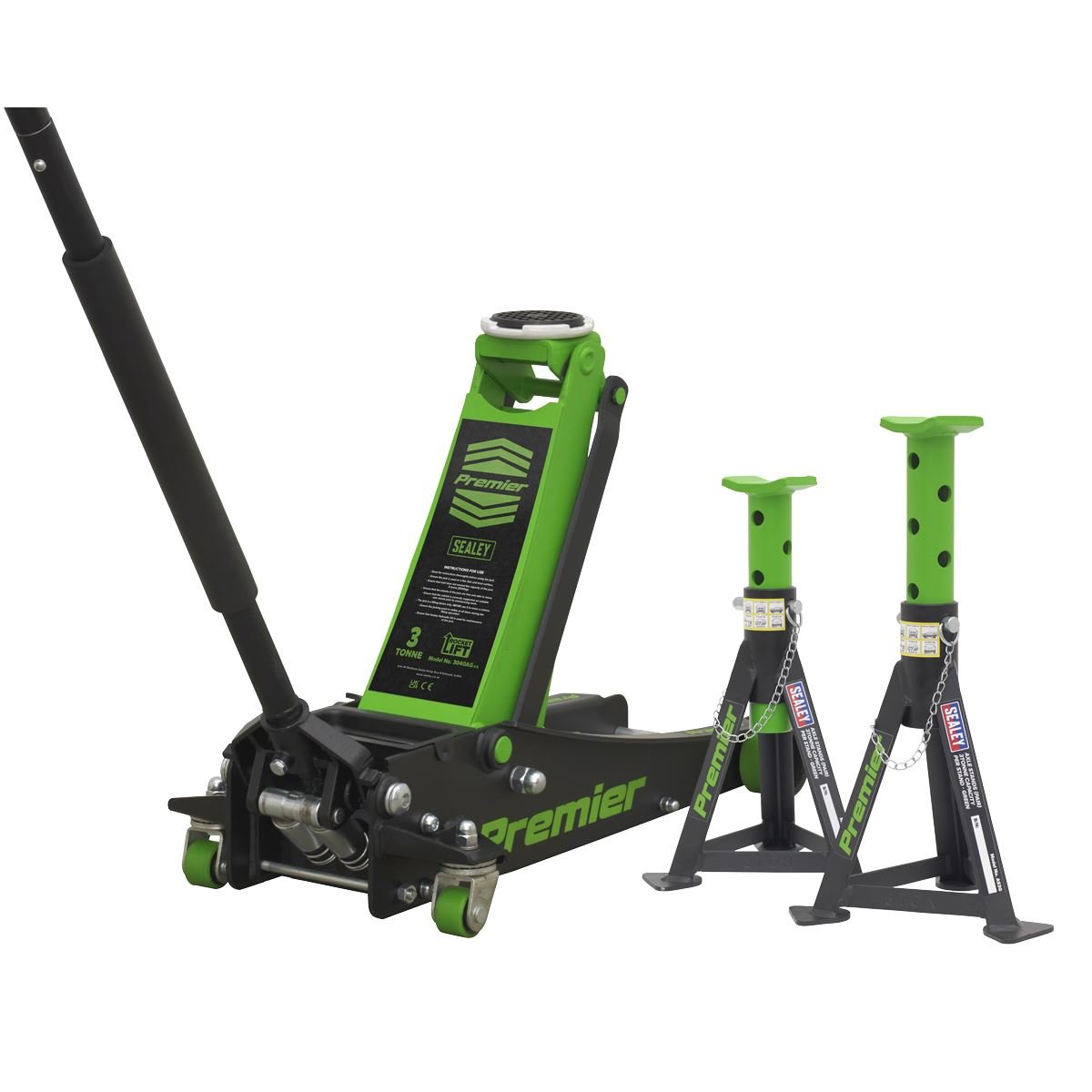 Sealey 3040AGCOMBO1 Premier Trolley Jack 3 Tonne & Axle Stands (Pair) 3 Tonne per Stand Combo