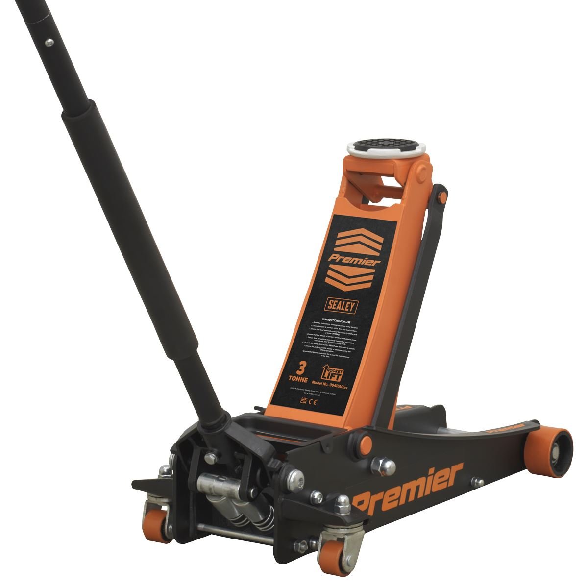 Sealey 3040AO Premier Low Profile Trolley Jack with Rocket Lift 3 Tonne - Orange