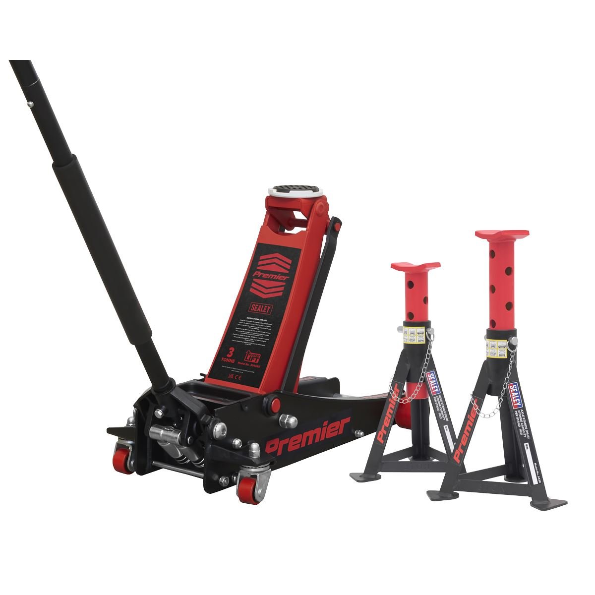 Sealey 3040ARCOMBO Trolley Jack 3 Tonne & Axle Stands (Pair) 3 Tonne per Stand Combo