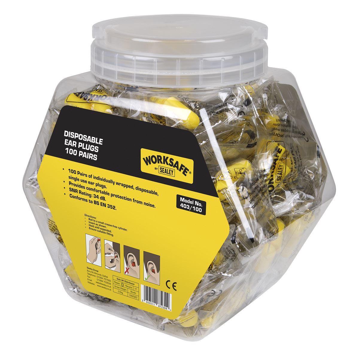 Sealey 403/100 Ear Plugs Disposable - 100 Pairs