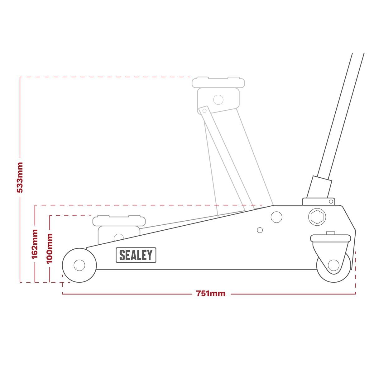 Sealey 4040AB Premier Low Profile Trolley Jack with Rocket Lift 4 Tonne - Black