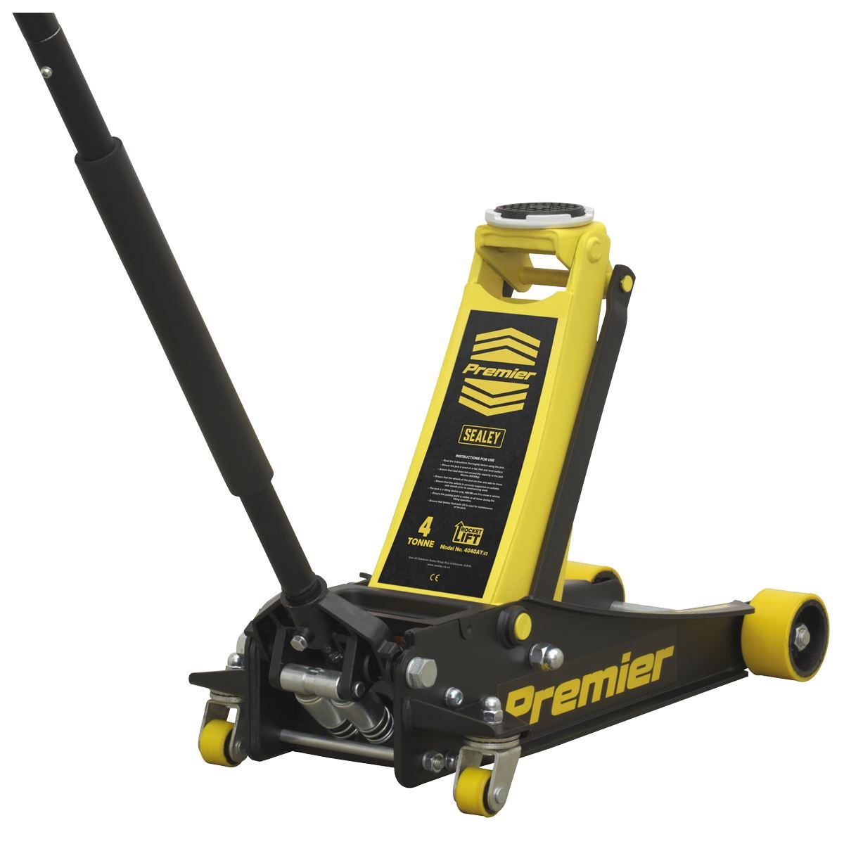 Sealey 4040AY Premier Low Profile Trolley Jack with Rocket Lift 4 Tonne - Yellow