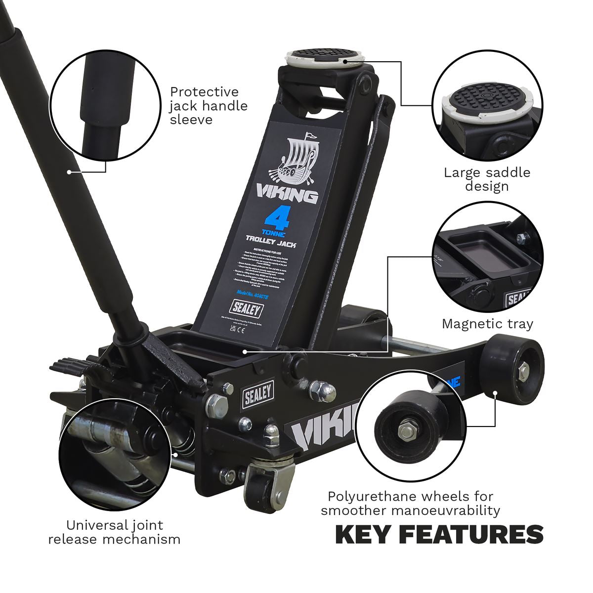 Sealey 4040TB Viking Low Profile Professional Trolley Jack with Rocket Lift 4 Tonne