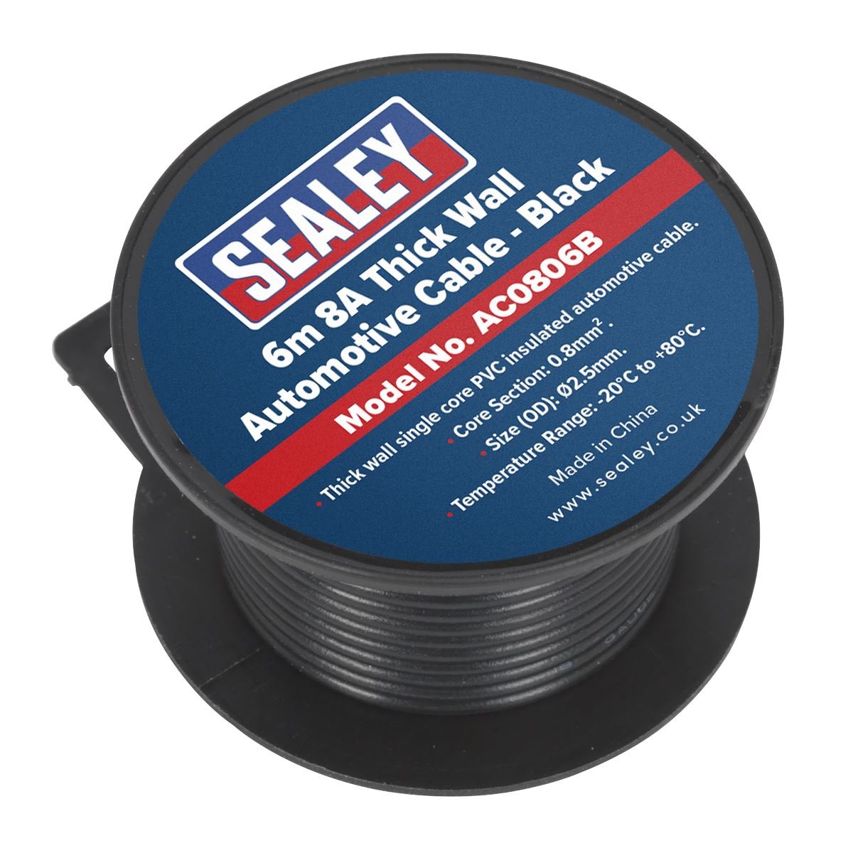 Sealey AC0806B Automotive Cable Thick Wall 8A 6m Black