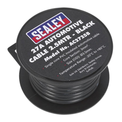 Sealey AC2725B Automotive Cable Thick Wall 27A 2.5m Black