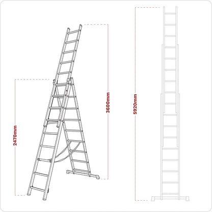 Sealey ACL3 Aluminium Extension Combination Ladder 3x9 EN 131