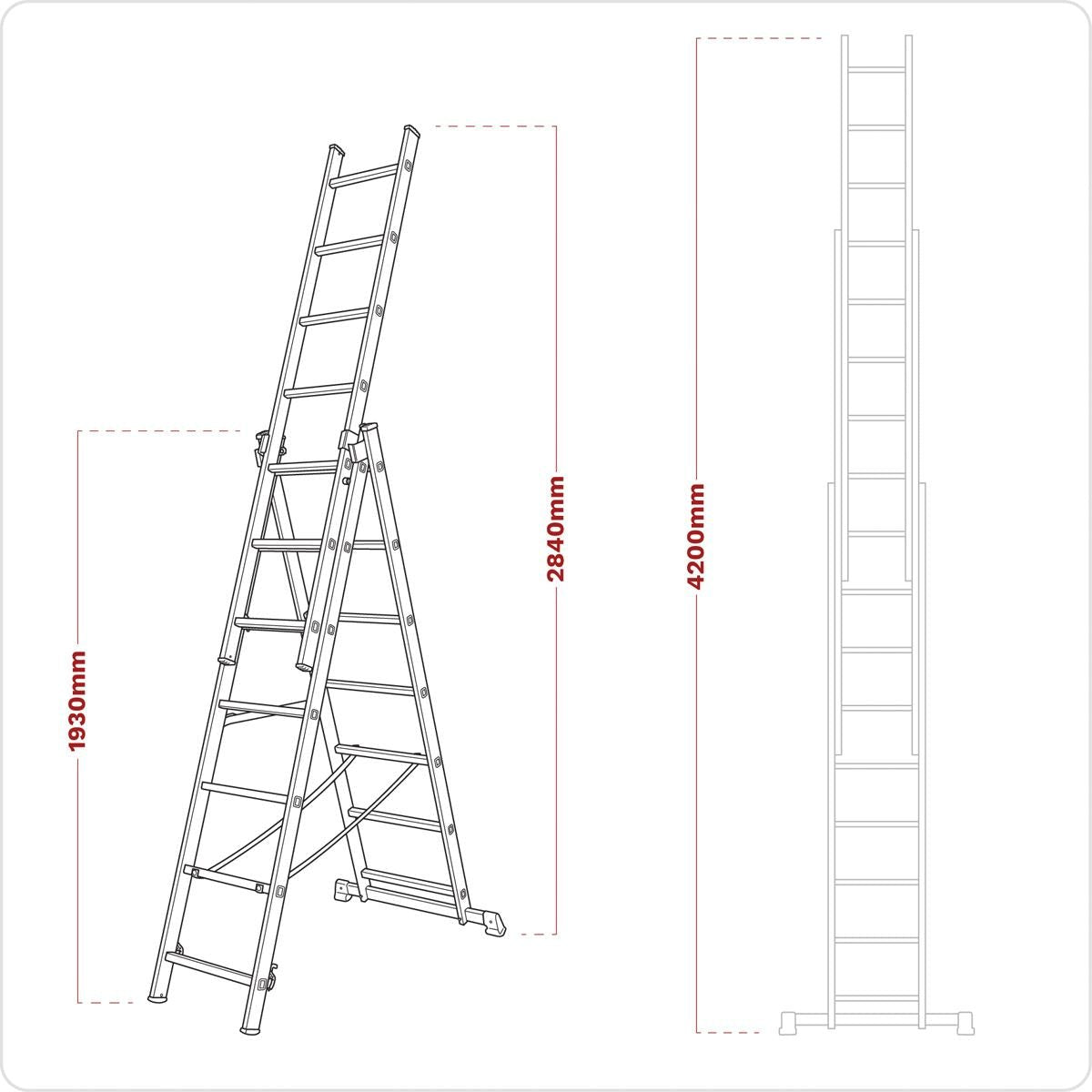 Sealey ACL307 Aluminium Extension Combination Ladder 3x7 EN 131