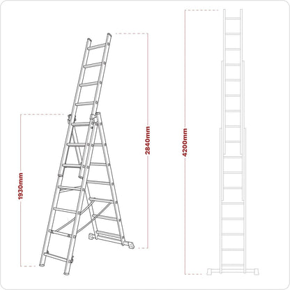 Sealey ACL307 Aluminium Extension Combination Ladder 3x7 EN 131