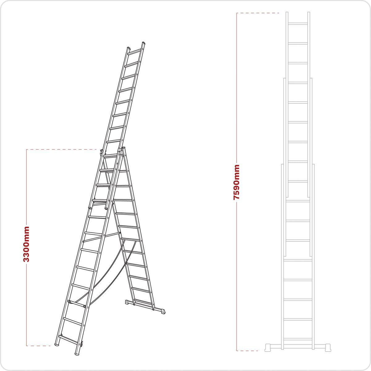 Sealey ACL312 Aluminium Extension Combination Ladder 3x12 EN 131