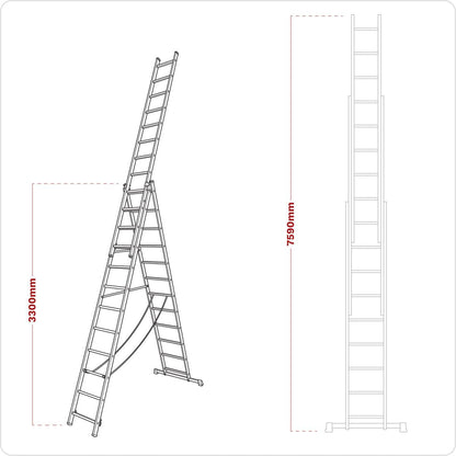 Sealey ACL312 Aluminium Extension Combination Ladder 3x12 EN 131