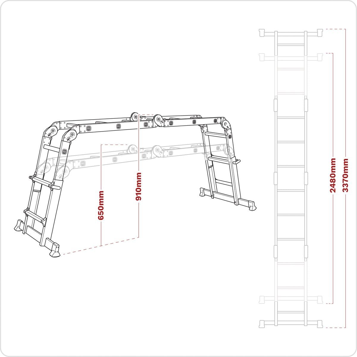 Sealey AFPL2 Aluminium Multipurpose Ladder EN 131 Adjustable Height