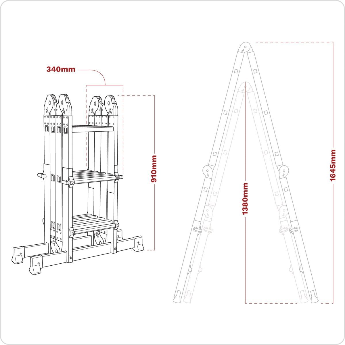 Sealey AFPL2 Aluminium Multipurpose Ladder EN 131 Adjustable Height